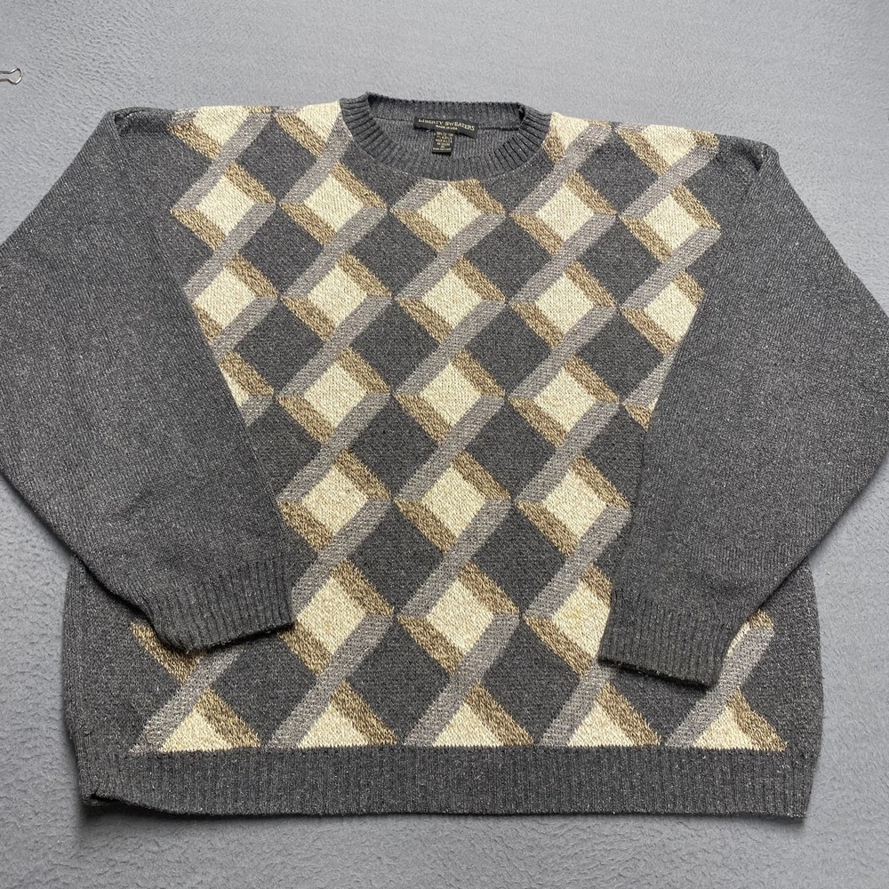 Vintage Liberty Sweaters Sweater Mens XL Gray Argyle Knit Crewneck Made USA 90s